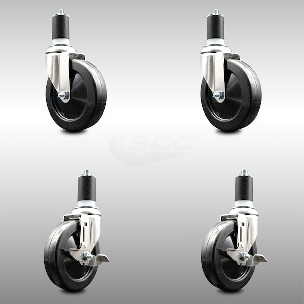 Service Caster 5 Inch 316SS Soft Rubber Swivel 1-5/8 Inch Expanding Stem Caster Brake SCC, 2PK SCC-SS316EX20S514-SRS-2-TLB-2-158 - main